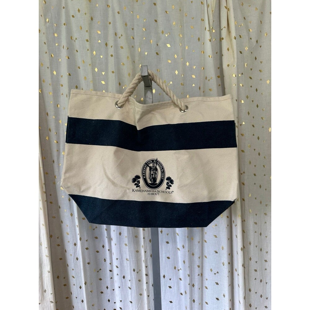 NWOT Kamehameha Schools Hawaii Campus Leed's Stripe Canvas Tote Bag - Picture 2 of 4